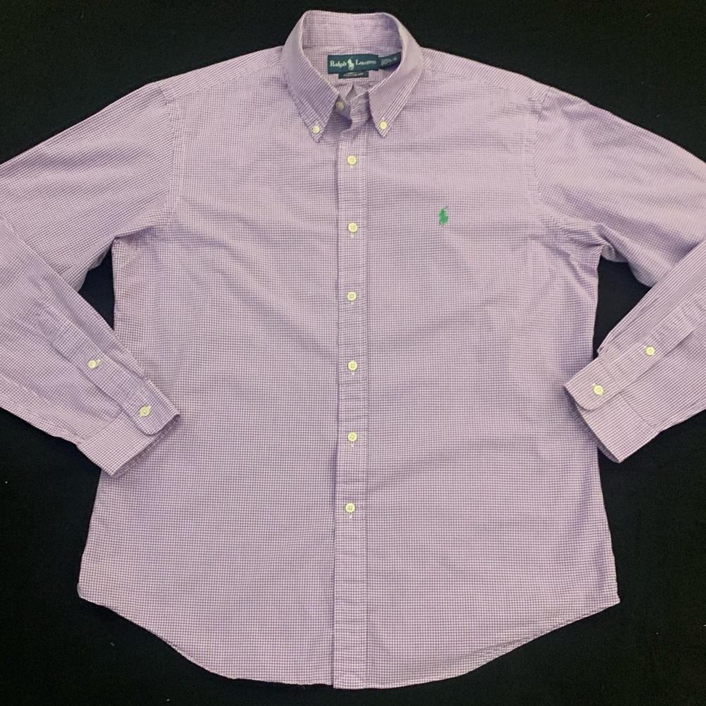 RALPH LAUREN LS Custom Fit Purple/White Tight Checked Shirt - Picture 2 of 7